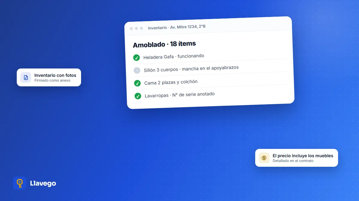 Inventario de un departamento amoblado con los muebles y electrodomésticos y su estado