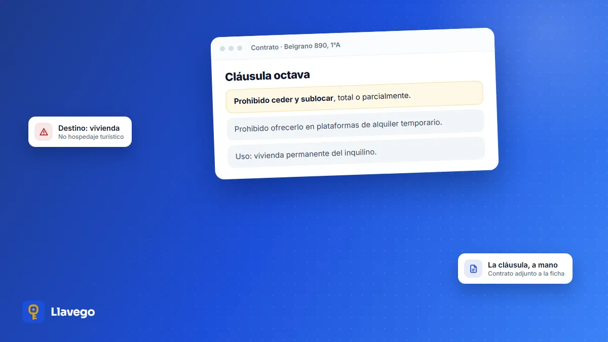 Cláusula de un contrato de alquiler que prohíbe ceder, subalquilar y publicar el inmueble en plataformas temporarias